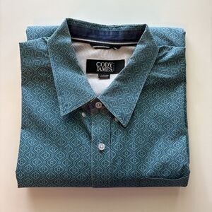 Cody James Casual Shirt Mens XL Teal Green Diamond Pattern Button Up Preppy